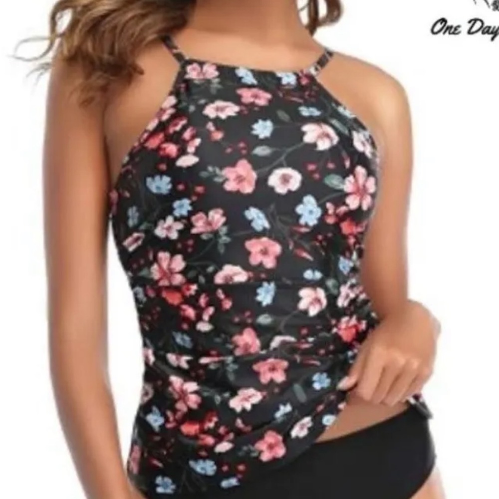 NEW Women's High Neck Tankini Swimsuit with Ruched Sides XXL